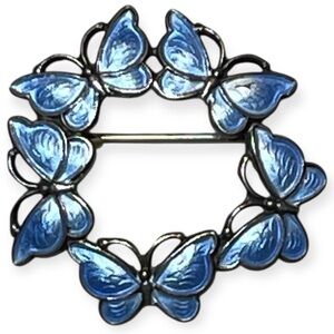 VOLMER BAHNER Denmark Enamelled Butterflies Wreath Sterling Silver Brooch